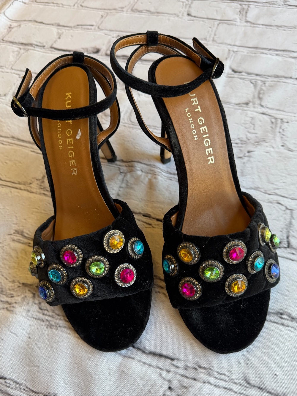 Kurt Geiger London Octavia Heels Sandals Jewel Tone Stones 37 Event Rainbow